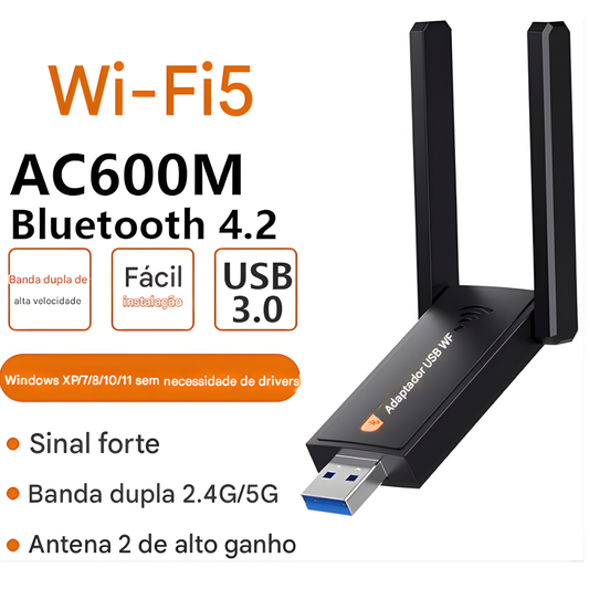 Atacado | Adaptador USB Wi-Fi 6 Dual Band + Bluetooth com Antenas USB 3.0
