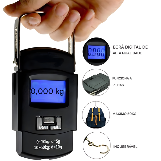 Atacado | Balança Digital de Mão Portátil até 50kg com Gancho e Display LCD