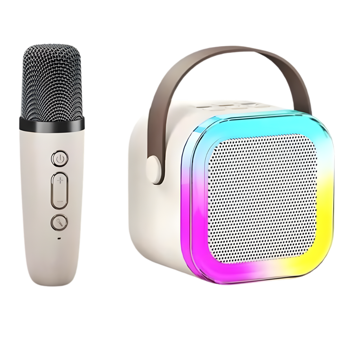Atacado | Mini Karaokê Bluetooth Portátil K12 com Microfone Sem Fio e LED RGB (Caixa de Som)