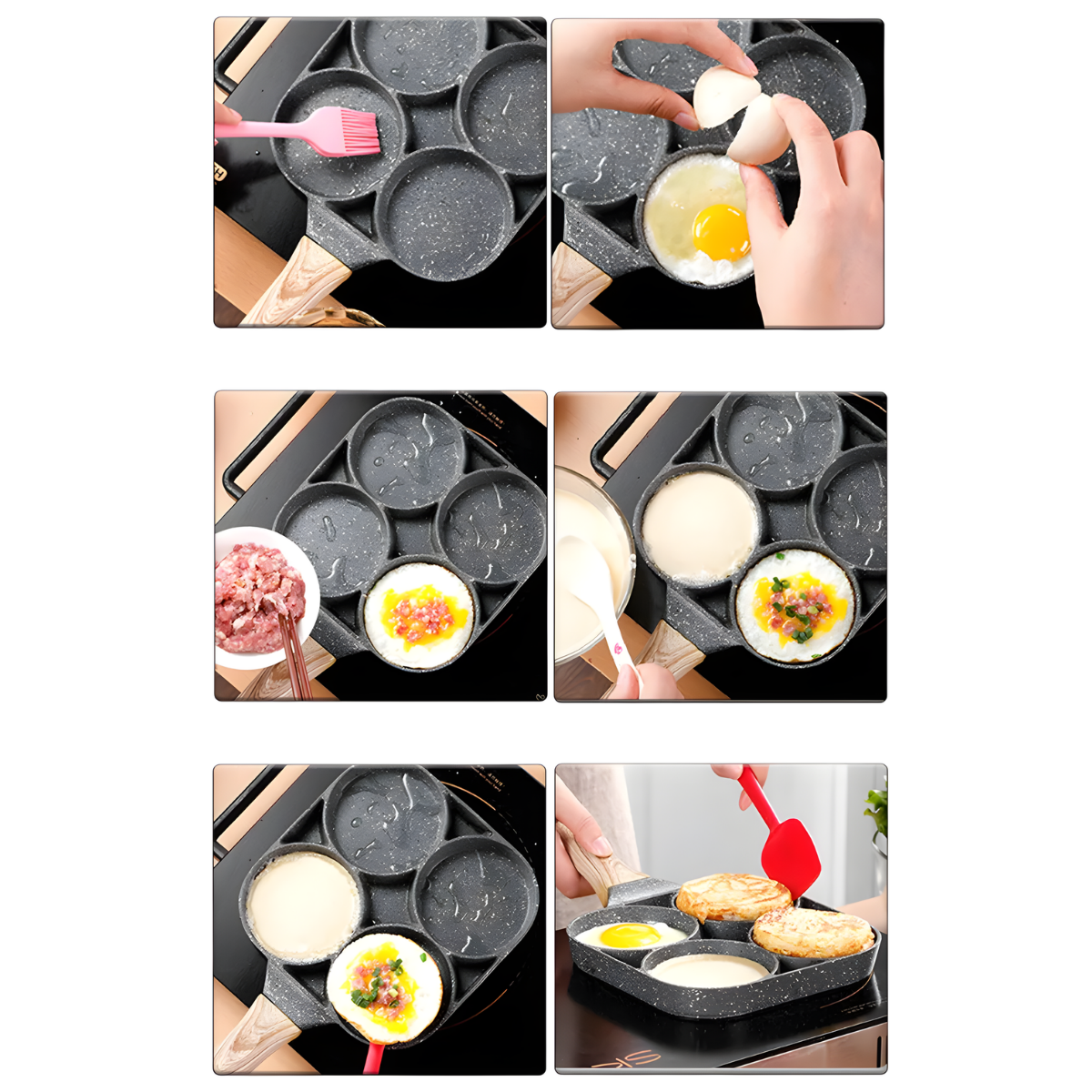 Atacado | Frigideira Antiaderente 4 Furos para Ovo, Panqueca e Hambúrguer com Revestimento Granito