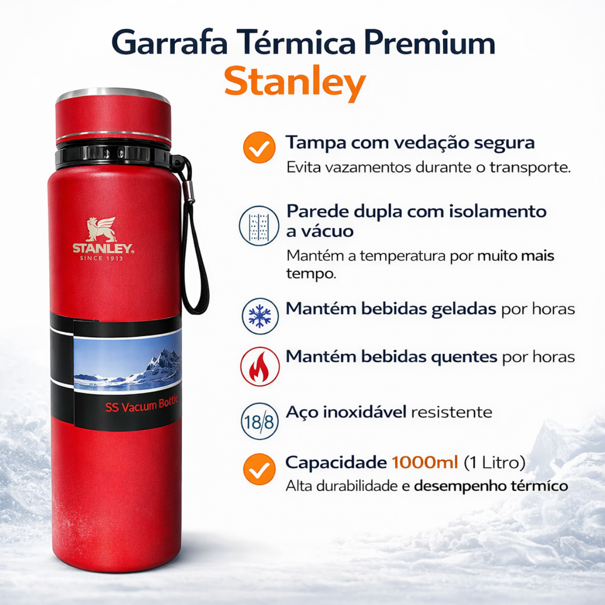 Atacado | Garrafa Térmica Stanley Inox 1 Litro Vacuum Bottle com Isolamento a Vácuo