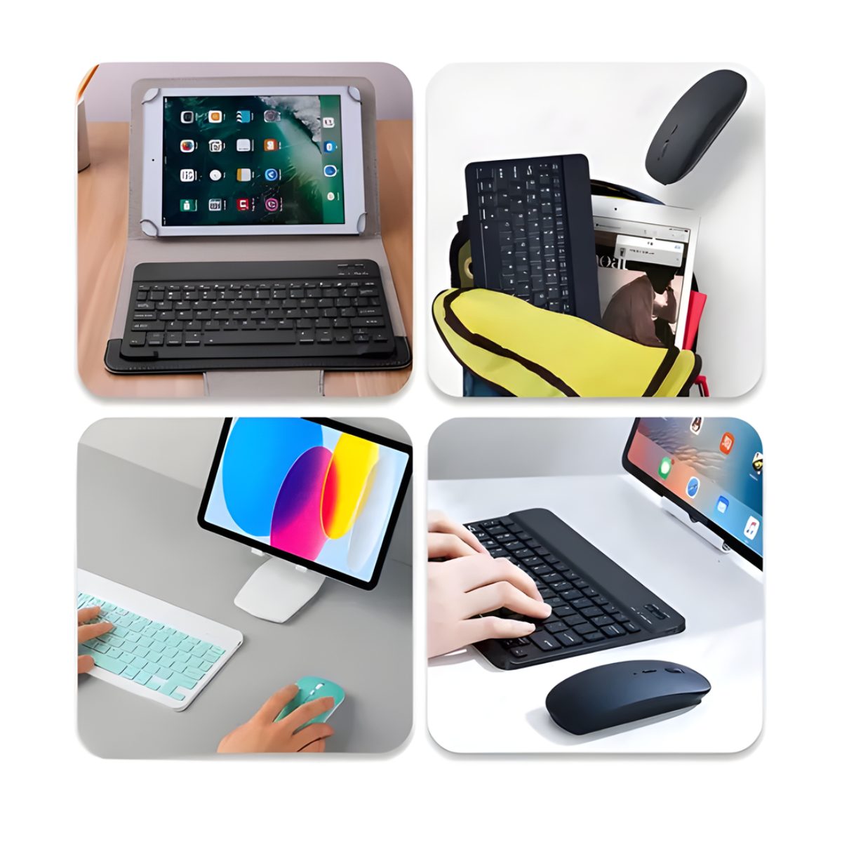 Atacado | Kit Teclado e Mouse Bluetooth Sem Fio Recarregável para Tablet e Notebook