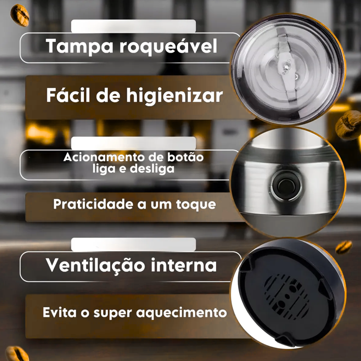 Atacado | Moedor de Café Elétrico Inox Multiuso Grãos e Temperos