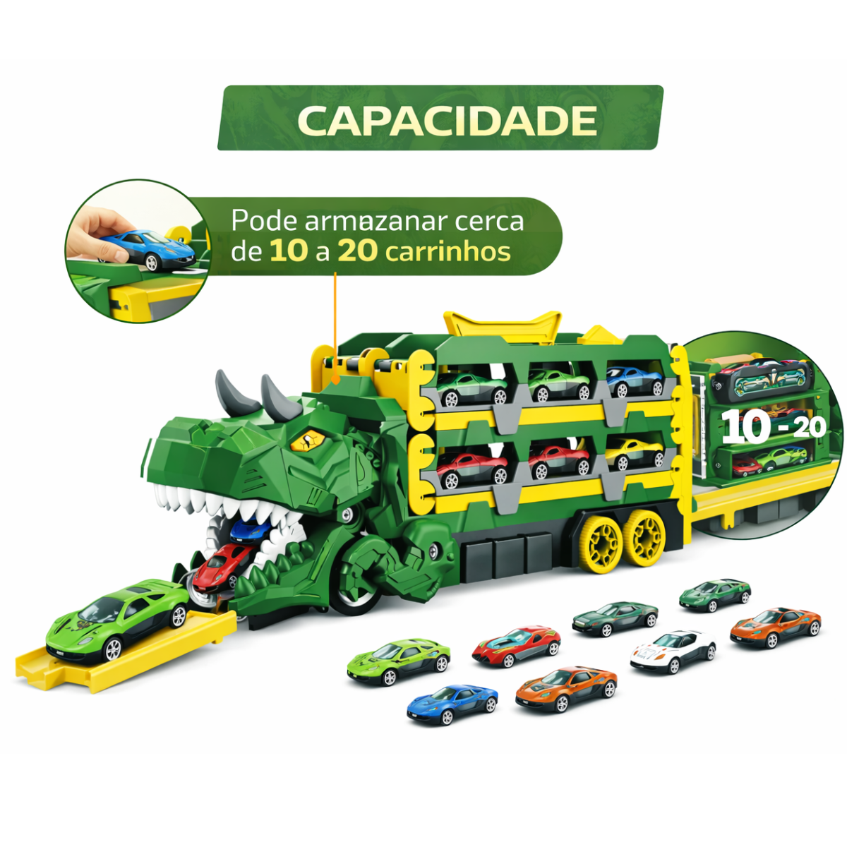 Atacado | Caminhão Dinossauro Transportador com Pista e Carrinhos Dino Hauler