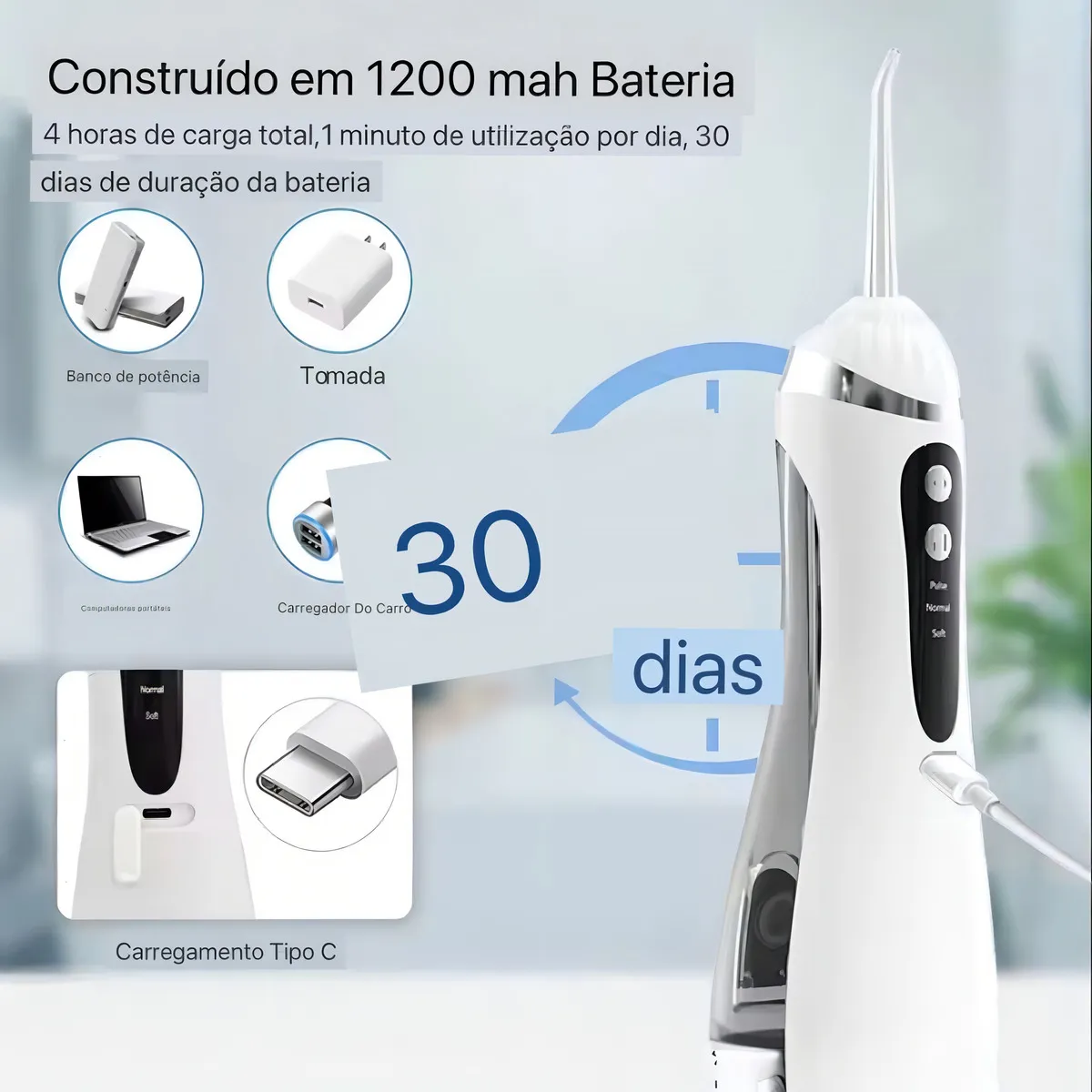 Atacado | Irrigador Oral Portátil JY-7235 Recarregável USB-C 3 Modos IPX7