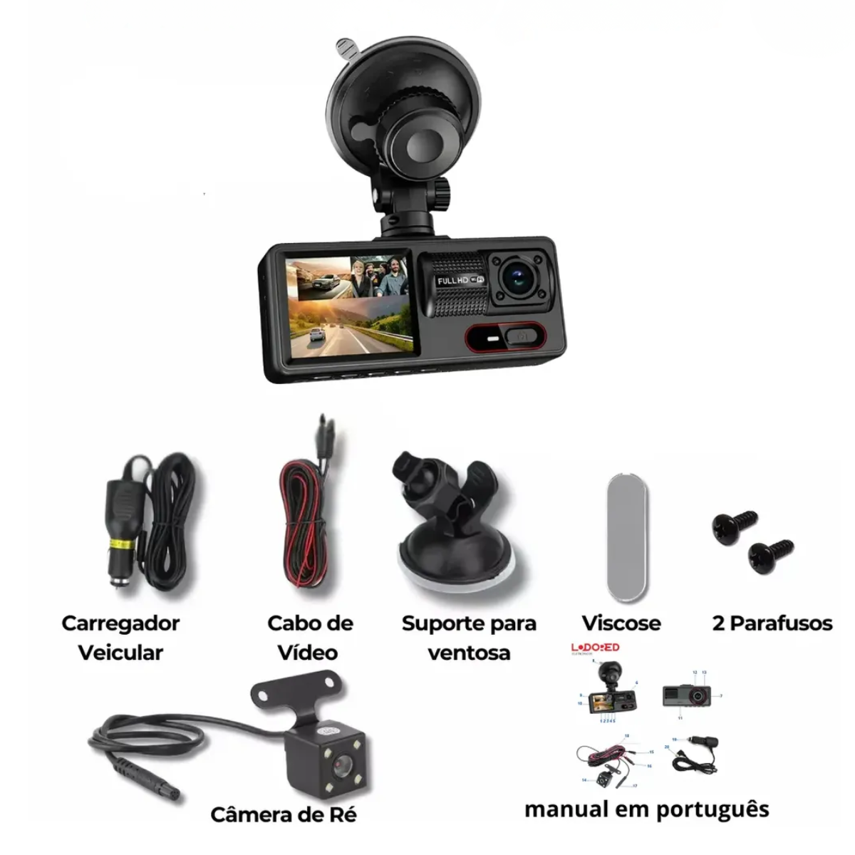 Atacado | Câmera Veicular 3 Canais Full HD 1080p com Wi-Fi e Visão Noturna para Carro