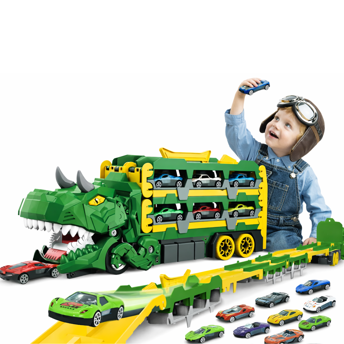 Atacado | Caminhão Dinossauro Transportador com Pista e Carrinhos Dino Hauler