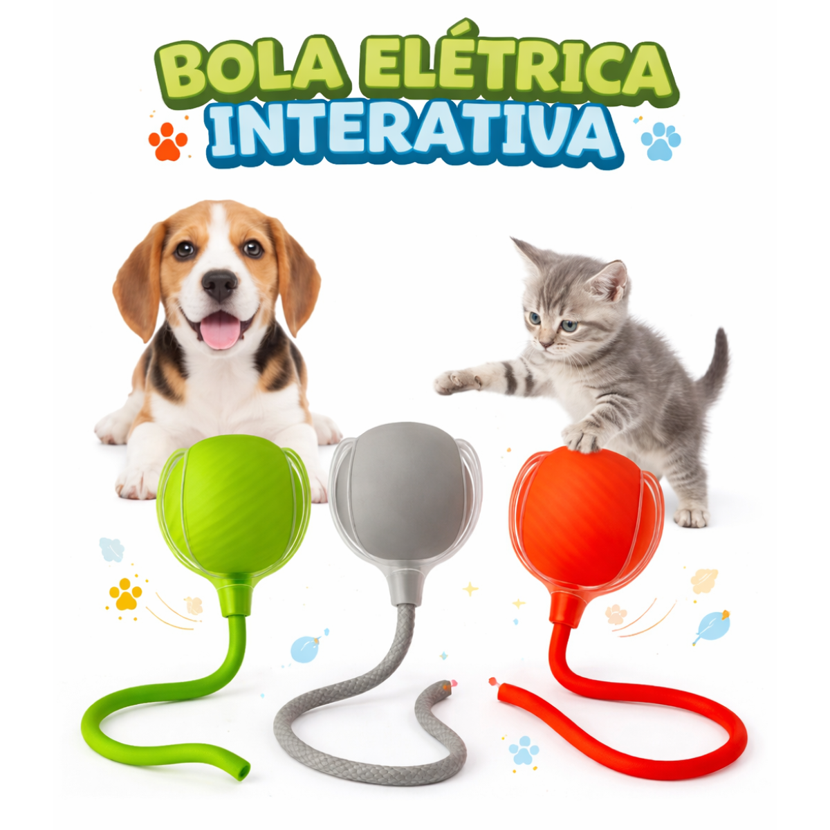 Atacado | Bola Elétrica Interativa para Pets com Cauda e Sensor de Movimento