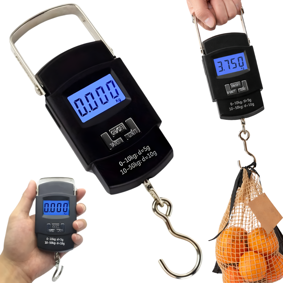 Atacado | Balança Digital de Mão Portátil até 50kg com Gancho e Display LCD