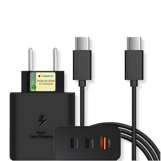 Atacado | Fonte Carregador Turbo 65W 3 Portas USB-C e USB-A