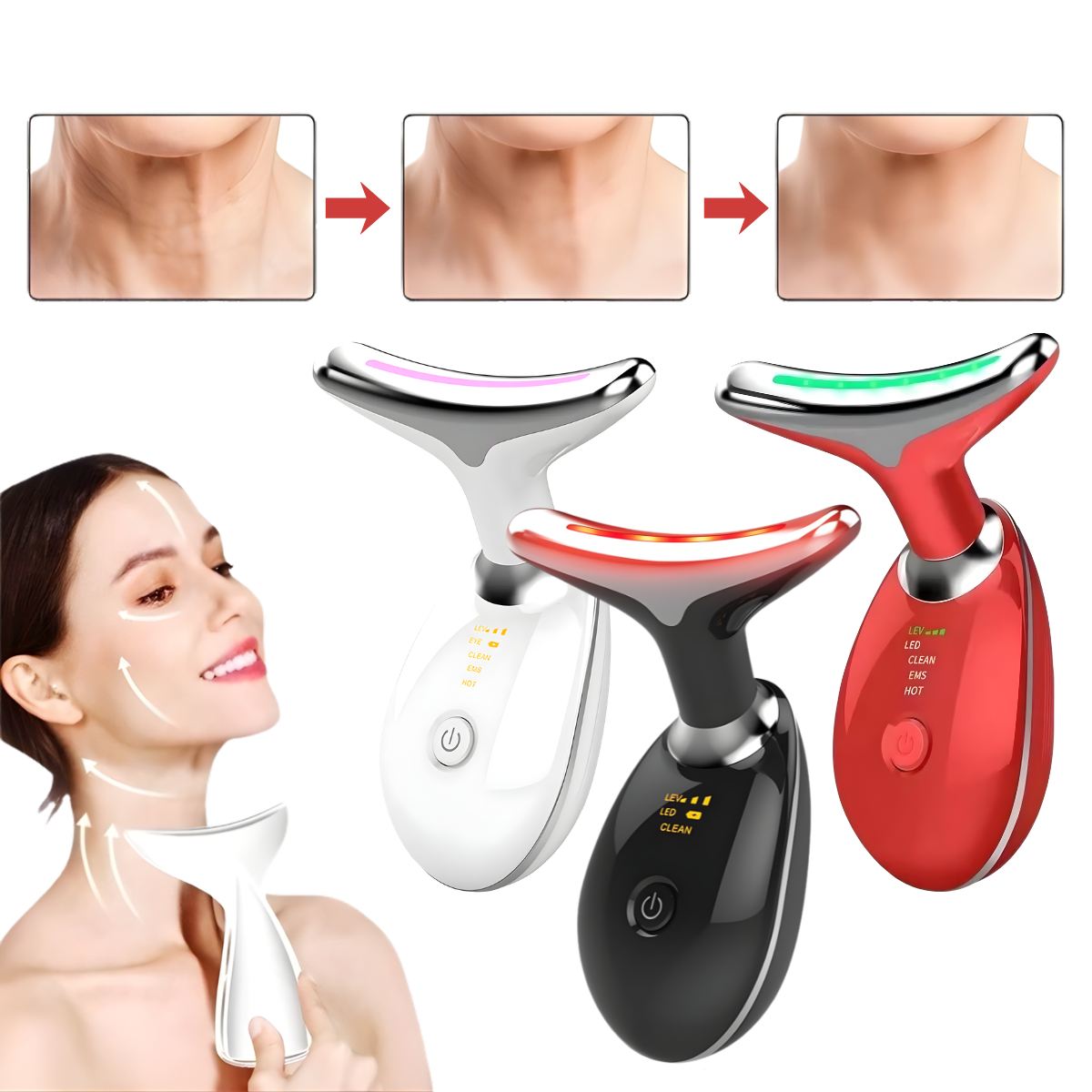 Atacado | Massageador Facial e Cervical com LED Fototerapia EMS Anti-Idade Rejuvenescimento