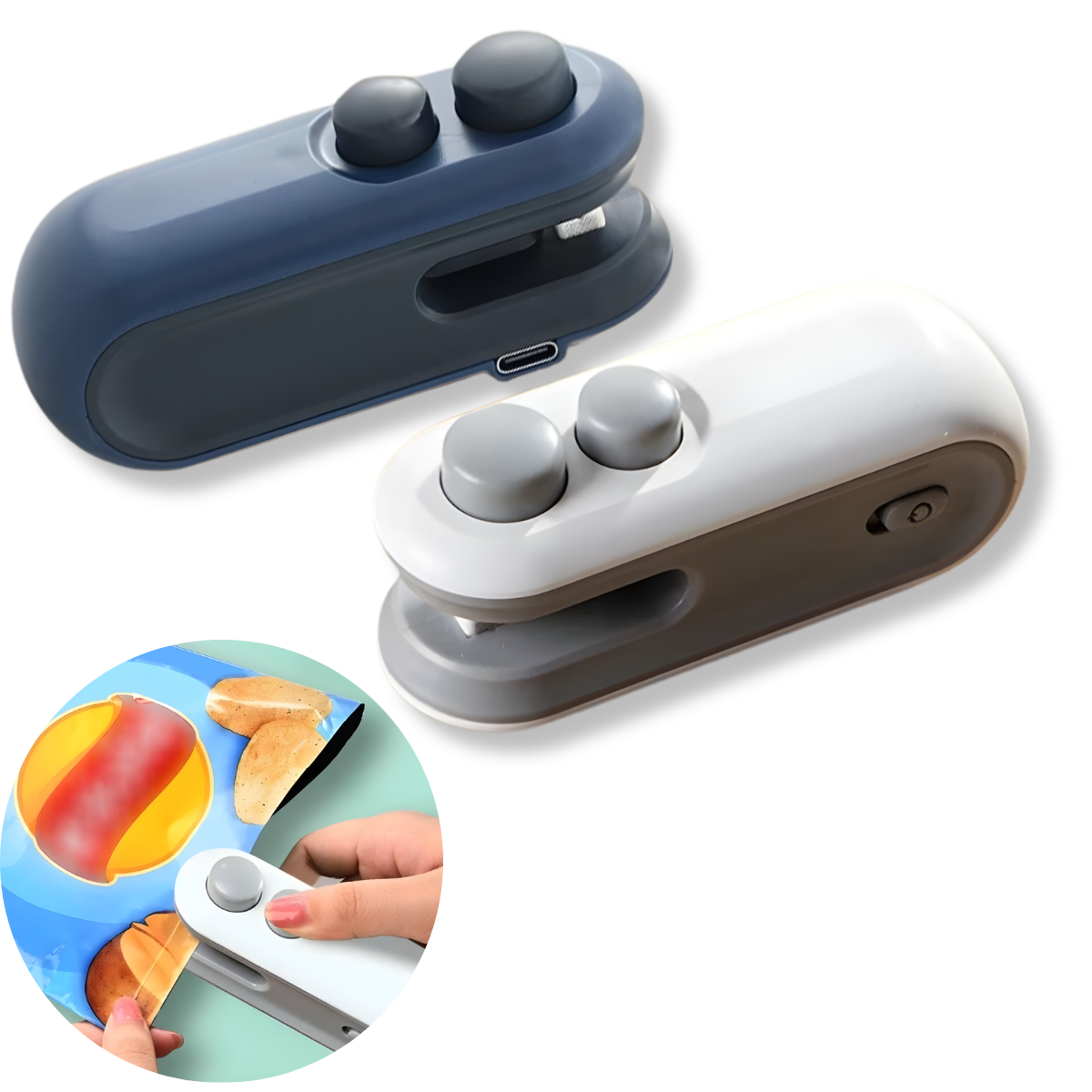 Atacado | Selador de Embalagens Portátil 2 em 1 com Cortador e USB (Fecha Sacos Plásticos)