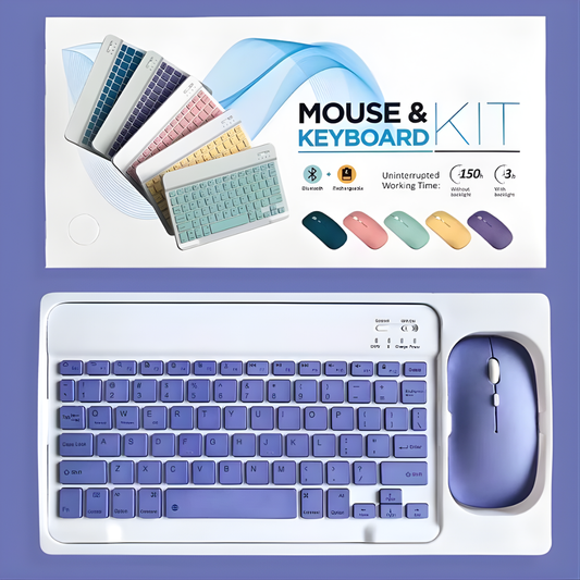 Atacado | Kit Teclado e Mouse Sem Fio Bluetooth Recarregável Dual Mode para Tablet e Notebook