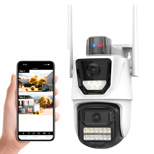 Atacado | Câmera de Segurança WiFi P17-QQ6 Dupla Lente 4K com Visão Noturna e PTZ