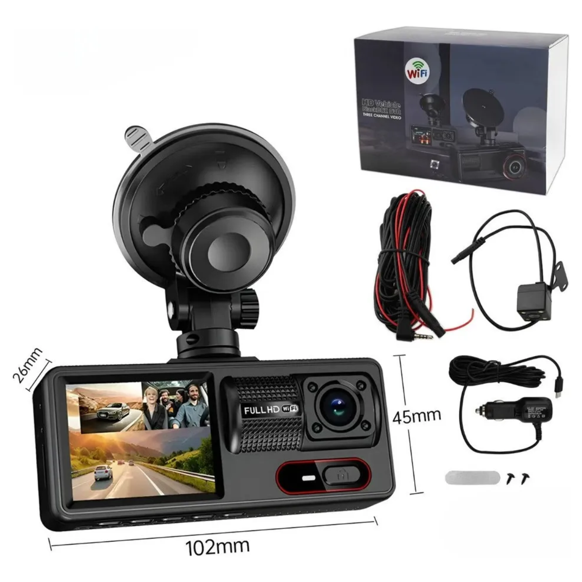 Atacado | Câmera Veicular 3 Canais Full HD 1080p com Wi-Fi e Visão Noturna para Carro