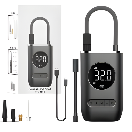 Atacado | Mini Compressor de Ar Portátil Digital 150 PSI com Lanterna LED e USB-C