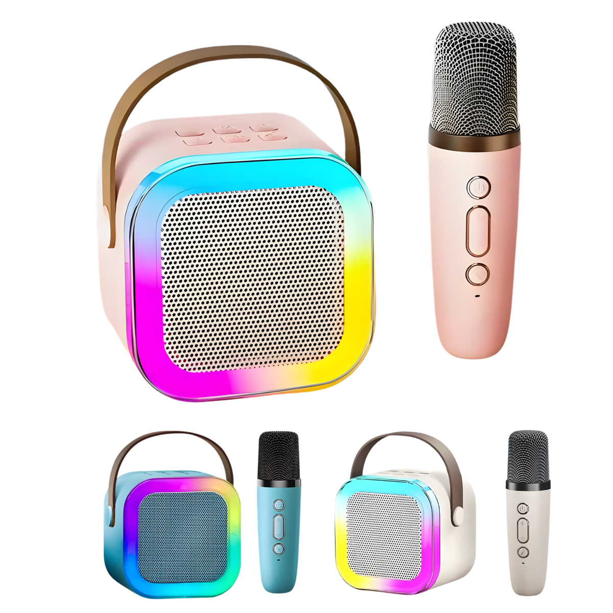 Atacado | Mini Karaokê Bluetooth Portátil K12 com Microfone Sem Fio e LED RGB (Caixa de Som)