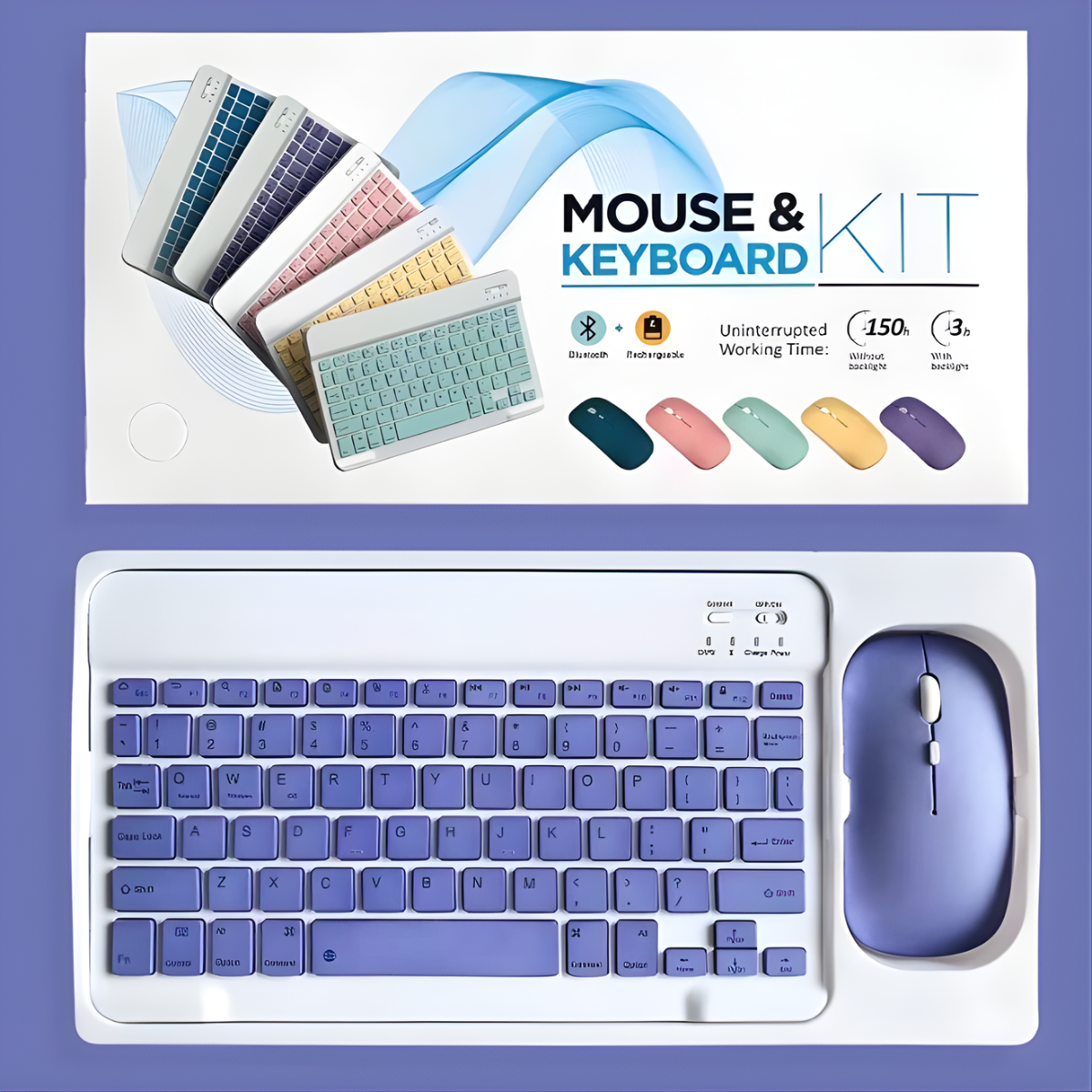 Atacado | Kit Teclado e Mouse Sem Fio Bluetooth Recarregável para Tablet, Notebook e Celular