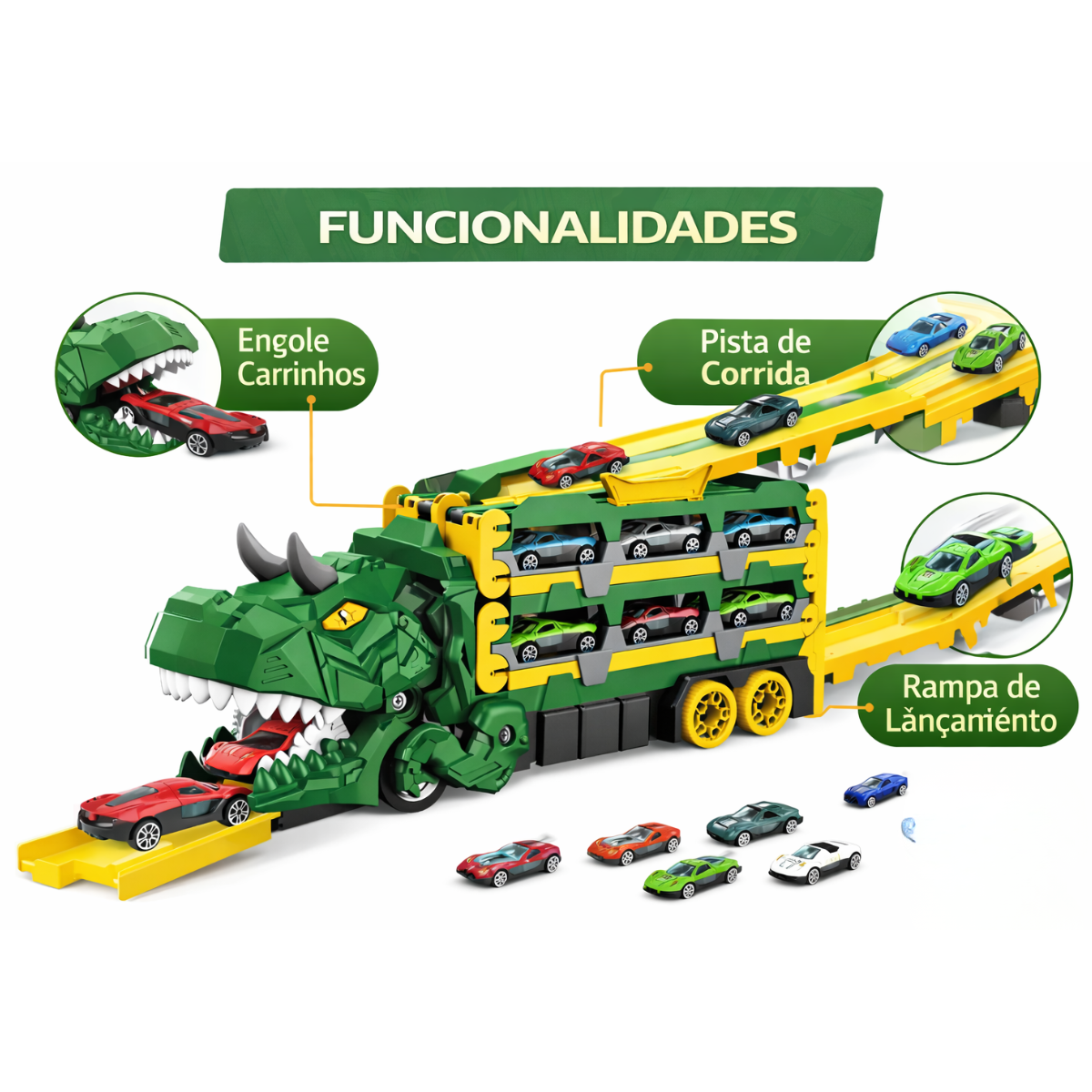 Atacado | Caminhão Dinossauro Transportador com Pista e Carrinhos Dino Hauler