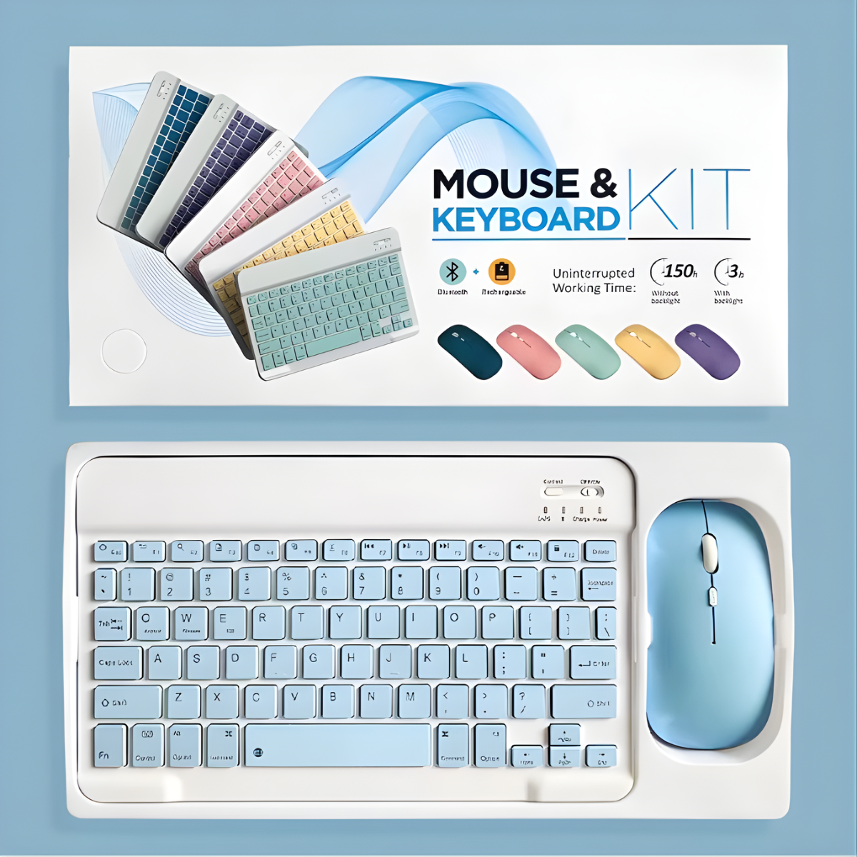 Atacado | Kit Teclado e Mouse Sem Fio Bluetooth Recarregável para Tablet, Notebook e Celular