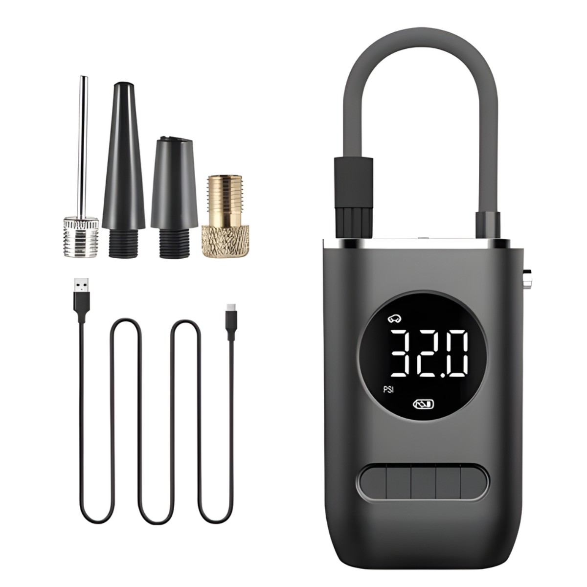 Atacado | Mini Compressor de Ar Portátil Digital 150 PSI com Lanterna LED e USB-C