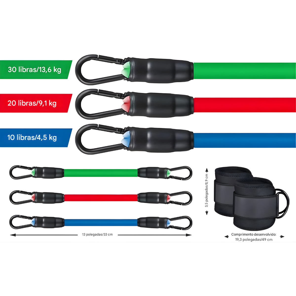 Atacado | Kit Elásticos Extensores com Tornozeleiras Treino de Glúteos e Pernas