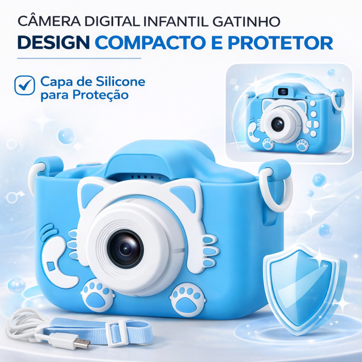 Atacado | Câmera Digital Infantil Gatinho HD 1080p com Capa de Silicone e Jogos