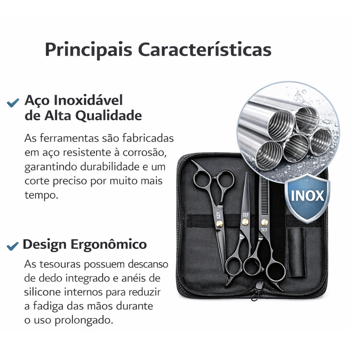Atacado | Kit Profissional Barbeiro Tesoura Corte Desbaste Navalhete Preto