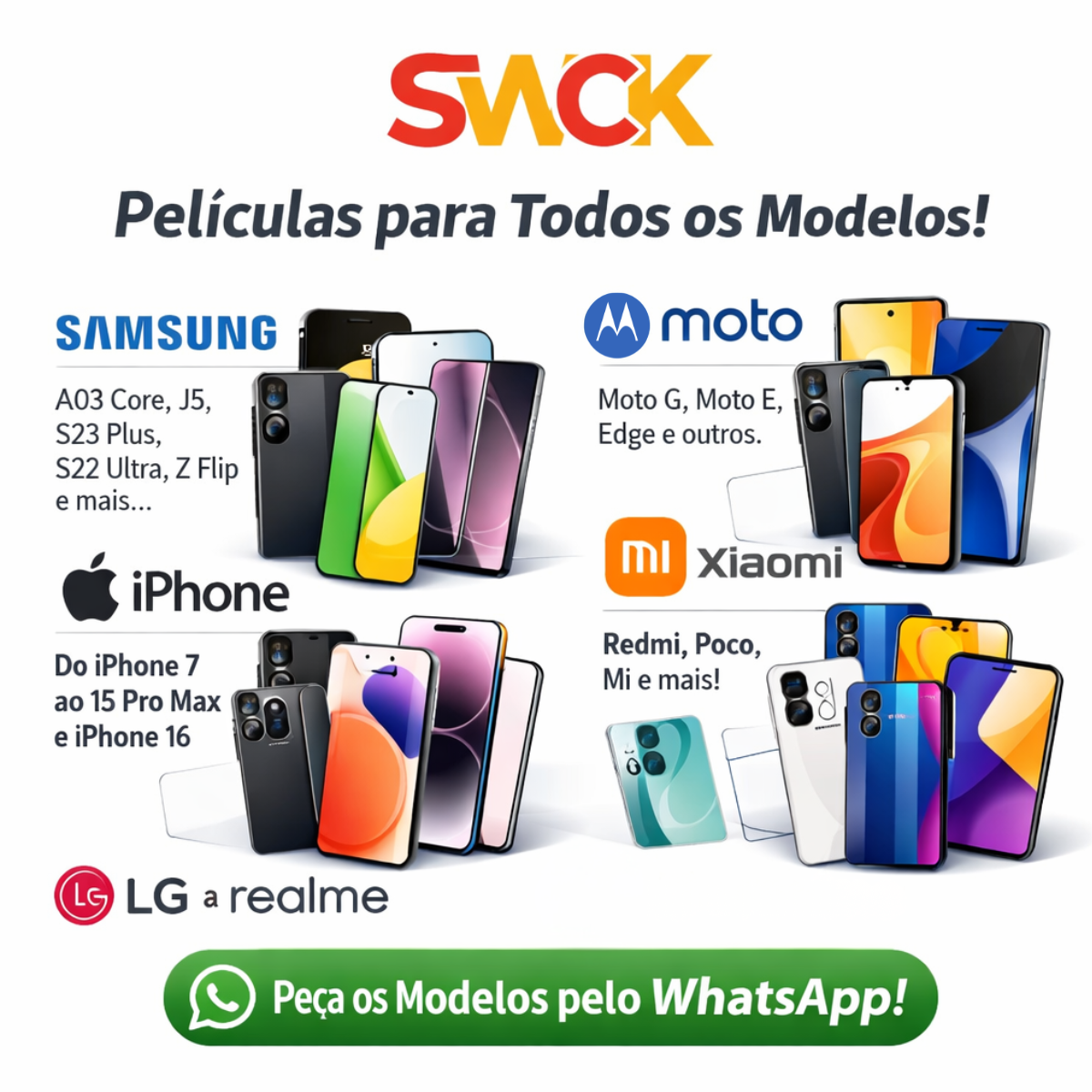 Atacado | Película para Smartphone Samsung, iPhone, Xiaomi, Motorola, LG e Realme (Diversos Modelos)