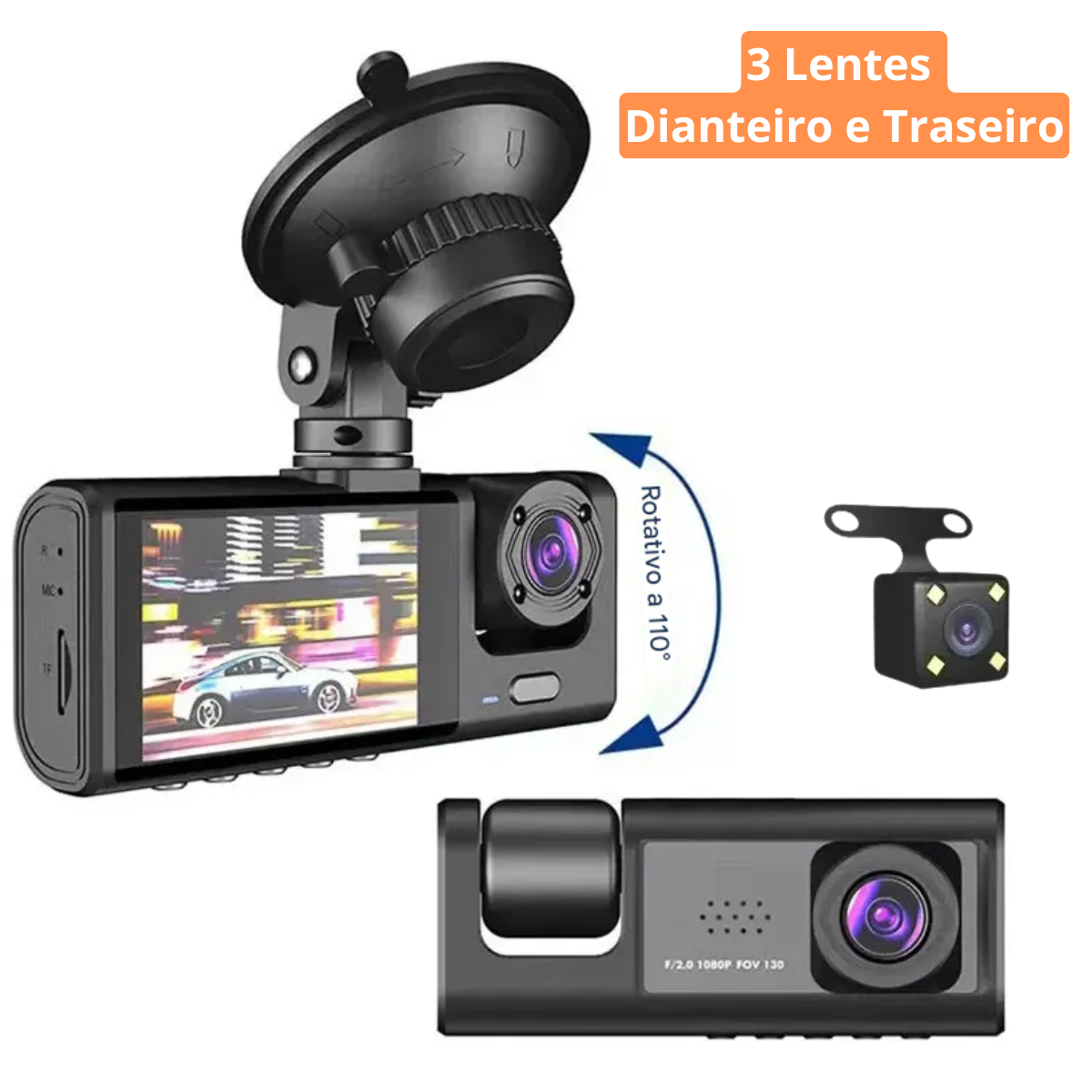 Atacado | Câmera Veicular 3 em 1 Dash Cam C309 Full HD com WiFi e Visão Noturna