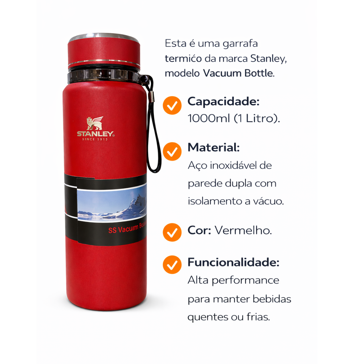 Atacado | Garrafa Térmica Stanley Inox 1 Litro Vacuum Bottle com Isolamento a Vácuo