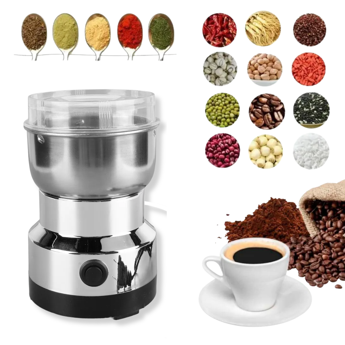 Atacado | Moedor de Café Elétrico Inox Multiuso Grãos e Temperos