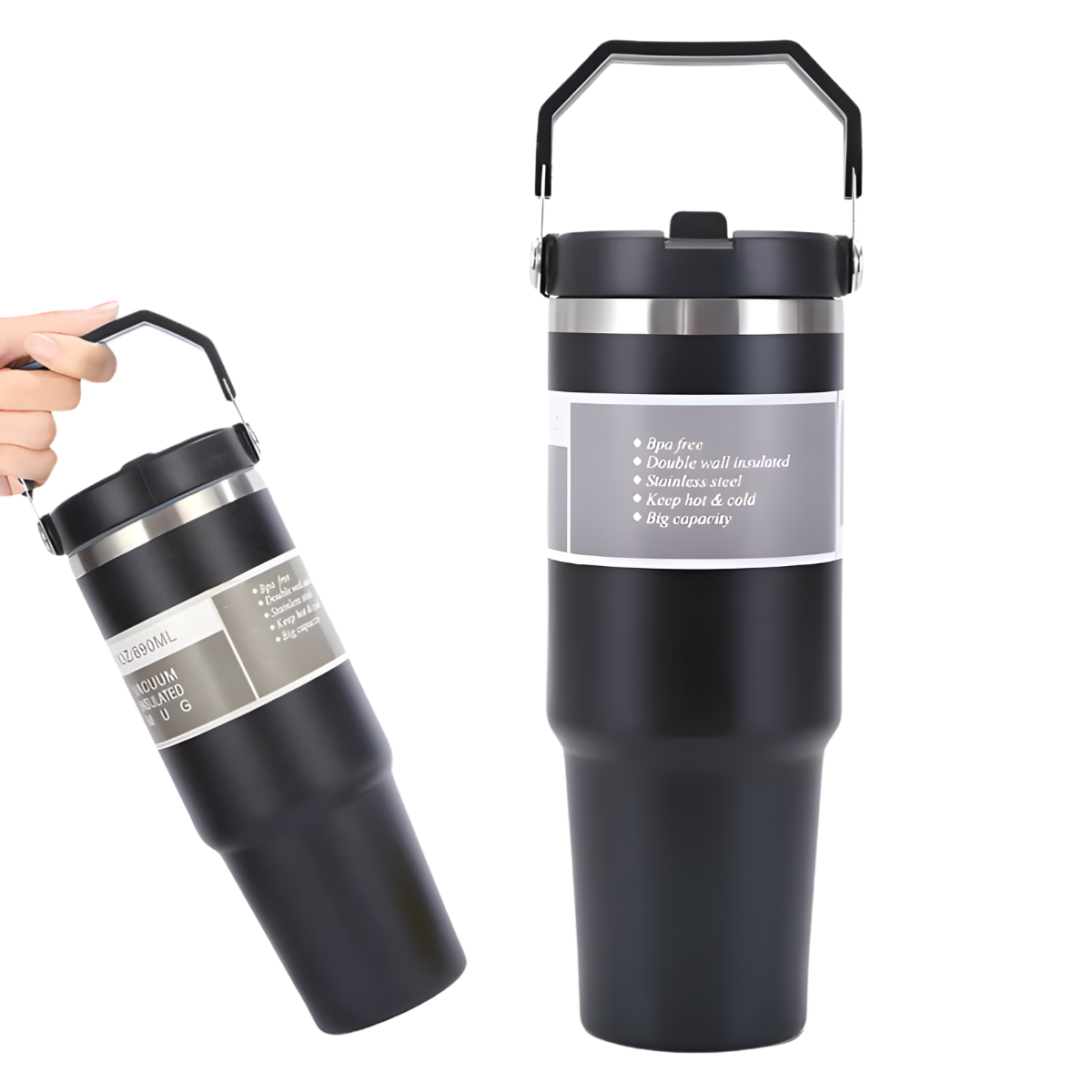 Atacado | Garrafa Térmica Inox 900ml com Canudo Flip Straw e Alça (Tipo Stanley)