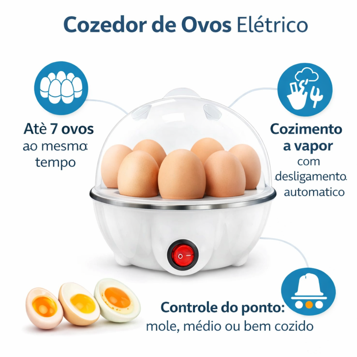 Atacado | Cozedor de Ovos Elétrico Portátil 350W para 7 Ovos com Desligamento Automático