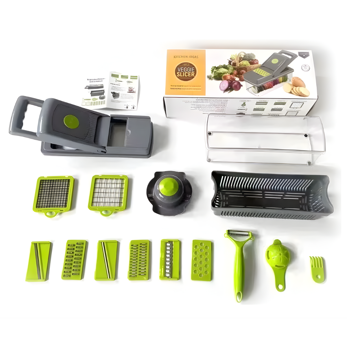 Atacado | Cortador de Legumes Multifuncional 12 em 1 com Lâminas Inox e Recipiente (Ralador e Fatiador)