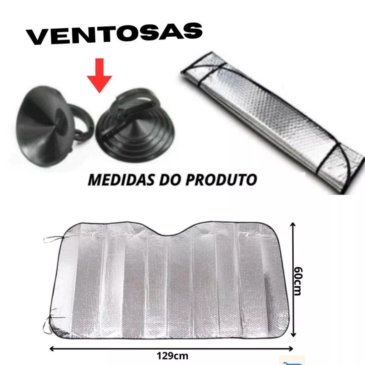 Atacado | Protetor Solar para Para-brisa Automotivo Metalizado Dobrável com Ventosas