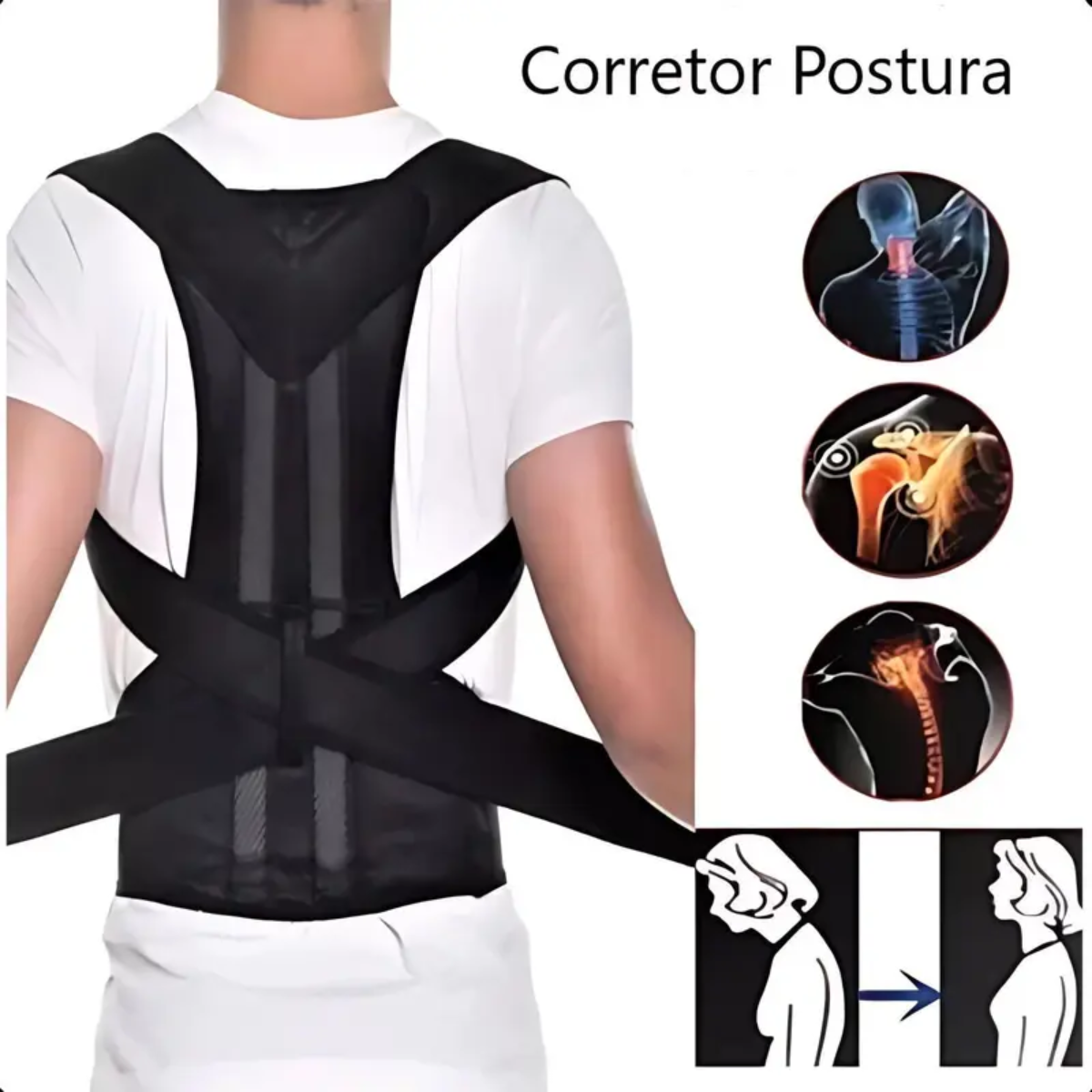 Atacado | Corretor de Postura Masculino BBJ-072 Ortopédico com Suporte Lombar