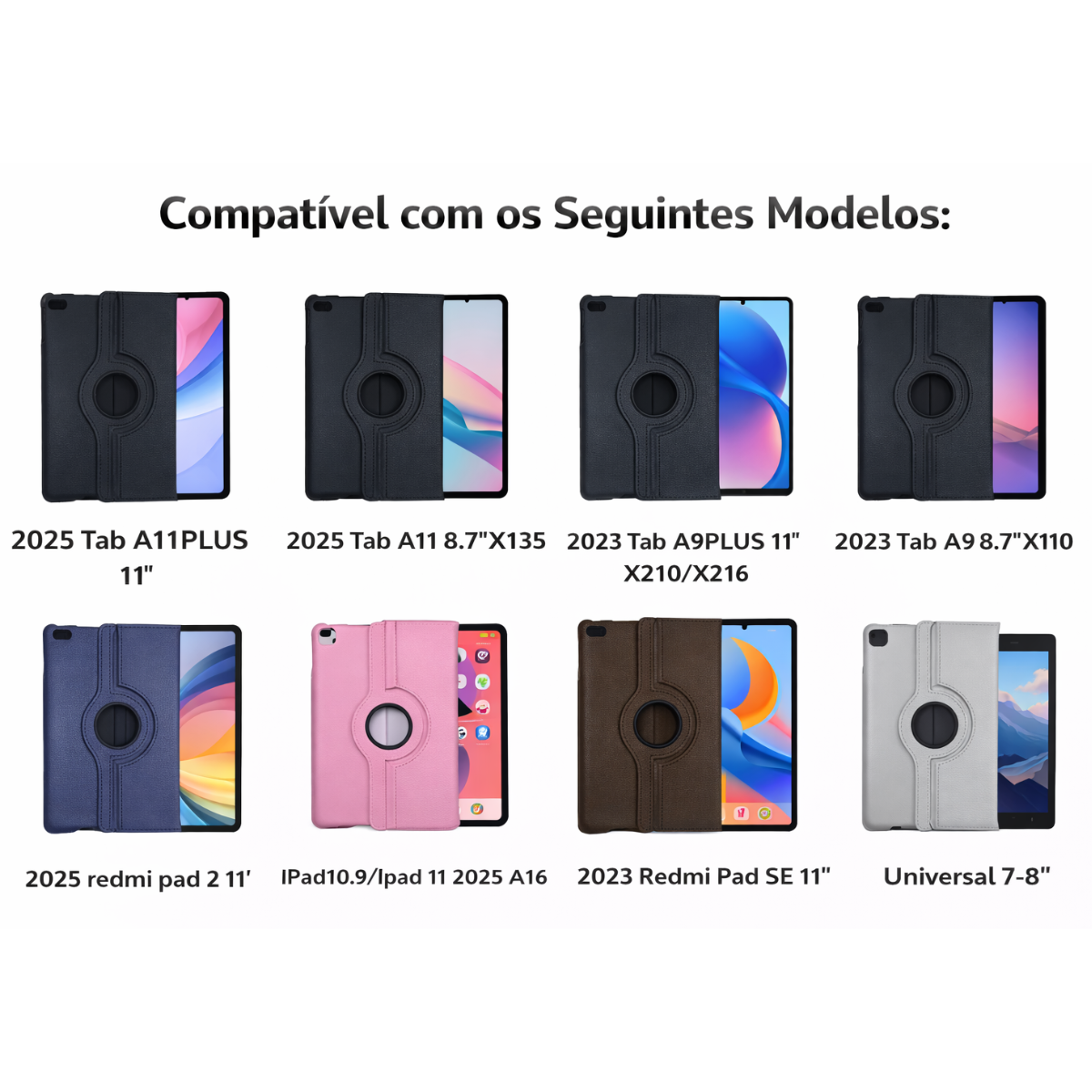 Atacado | Capa para Tablet Giratória 360° Tipo Couro (PU) para iPad, Samsung e Xiaomi