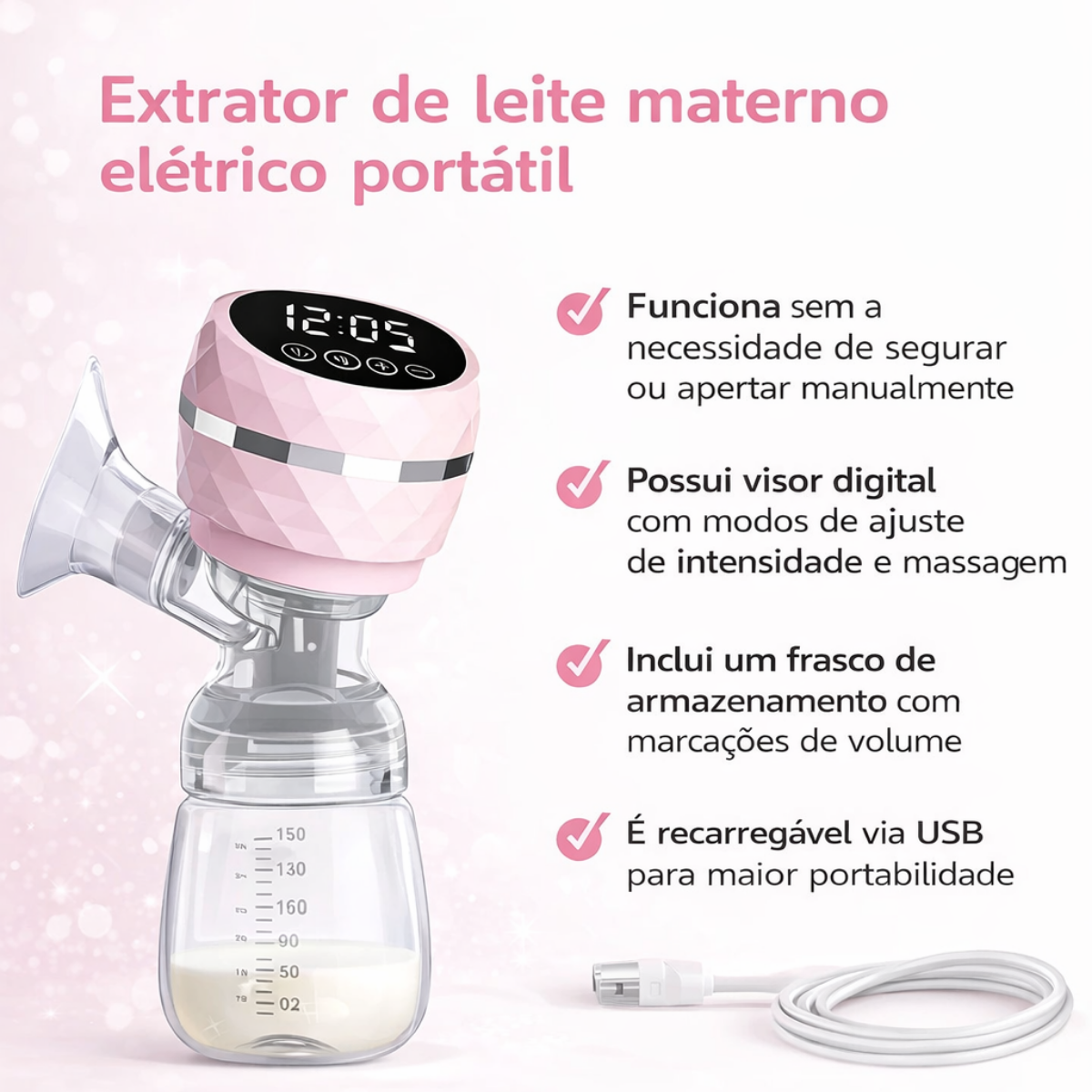 Atacado | Bomba Tira-Leite Elétrica Portátil JY-5112 com Tela LCD e 3 Modos