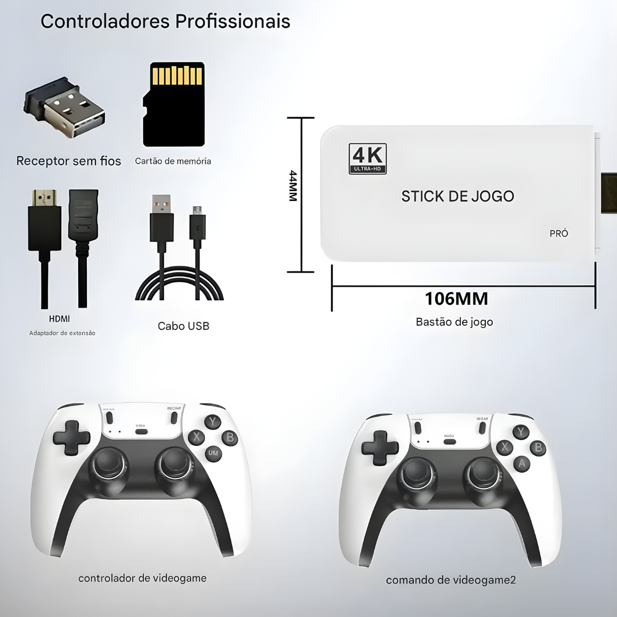 Atacado | Game Stick Retro 4K com 2 Controles Sem Fio e 30.000 Jogos Clássicos