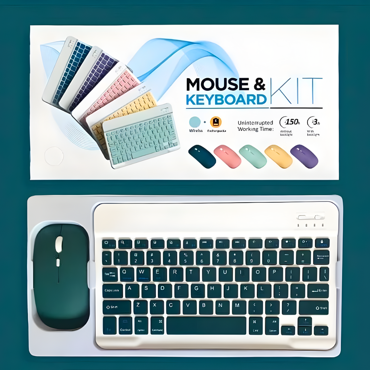 Atacado | Kit Teclado e Mouse Sem Fio Bluetooth Recarregável para Tablet, Notebook e Celular