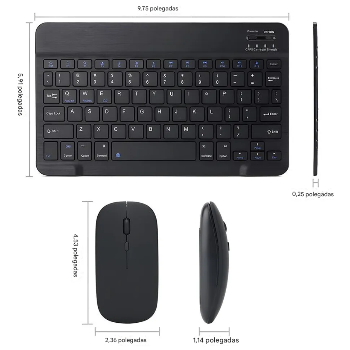 Atacado | Kit Teclado e Mouse Bluetooth Sem Fio Recarregável para Tablet e Notebook