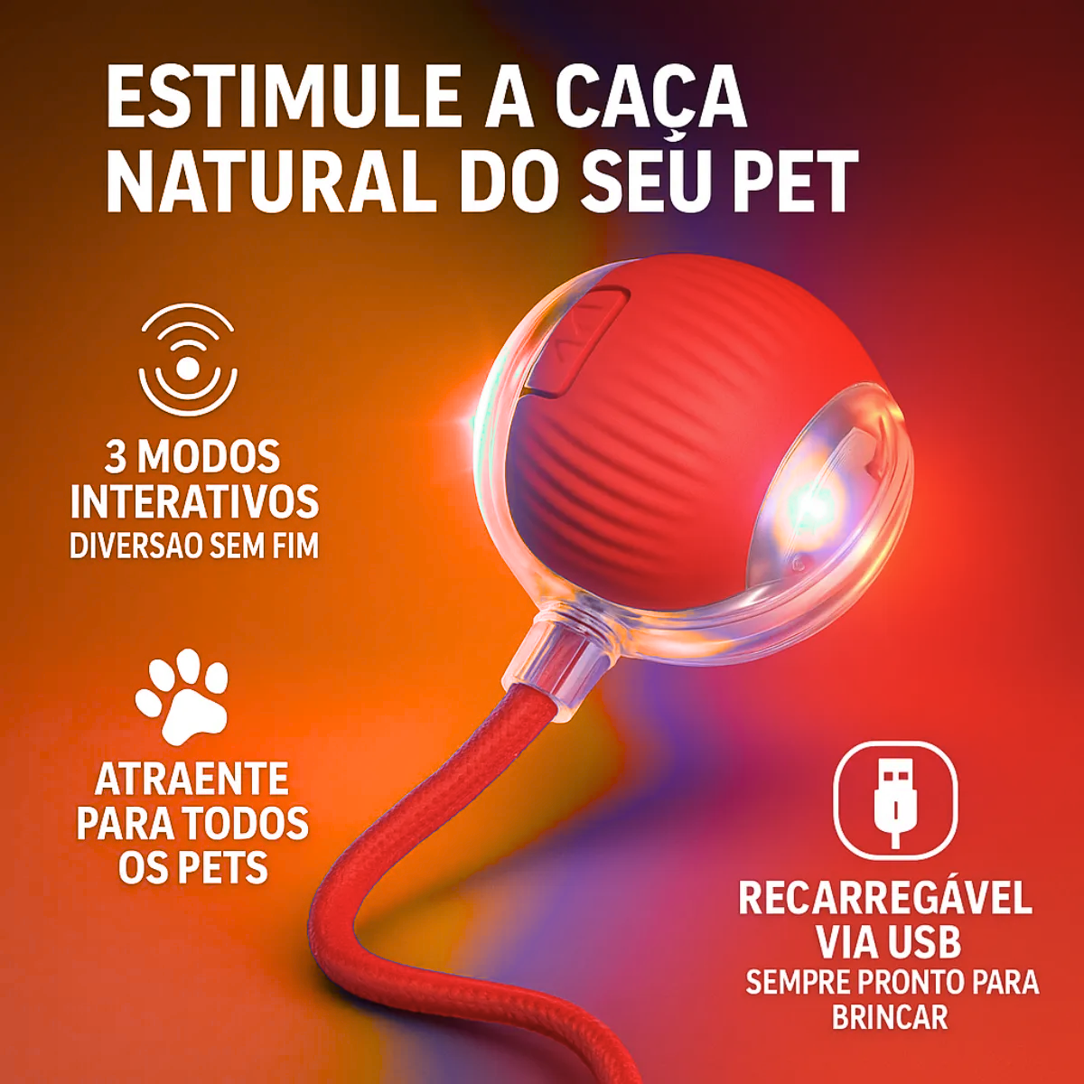 Atacado | Bola Elétrica Interativa para Pets com Cauda e Sensor de Movimento