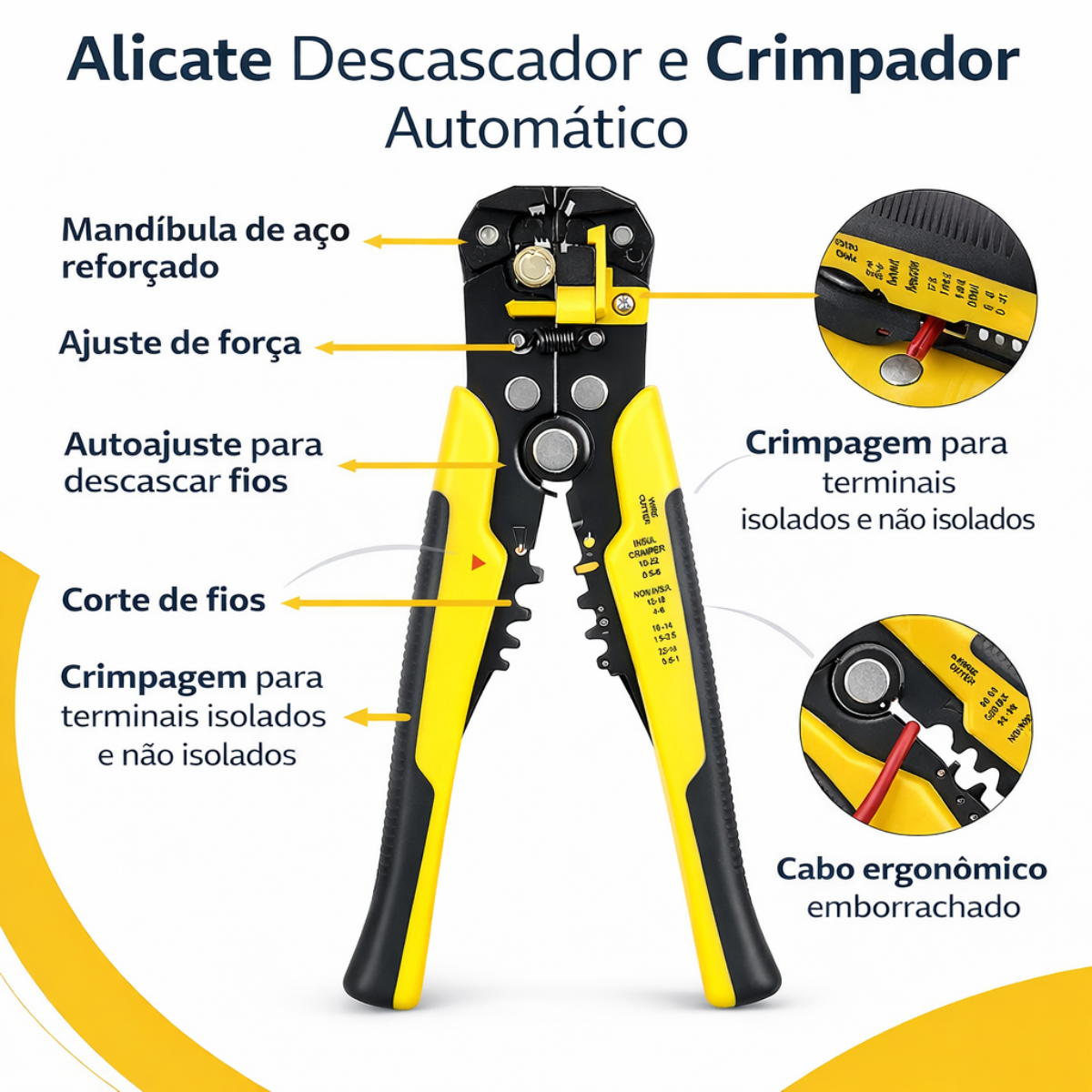 Atacado | Alicate Descascador e Crimpador de Fios Automático 3 em 1 para Eletricista