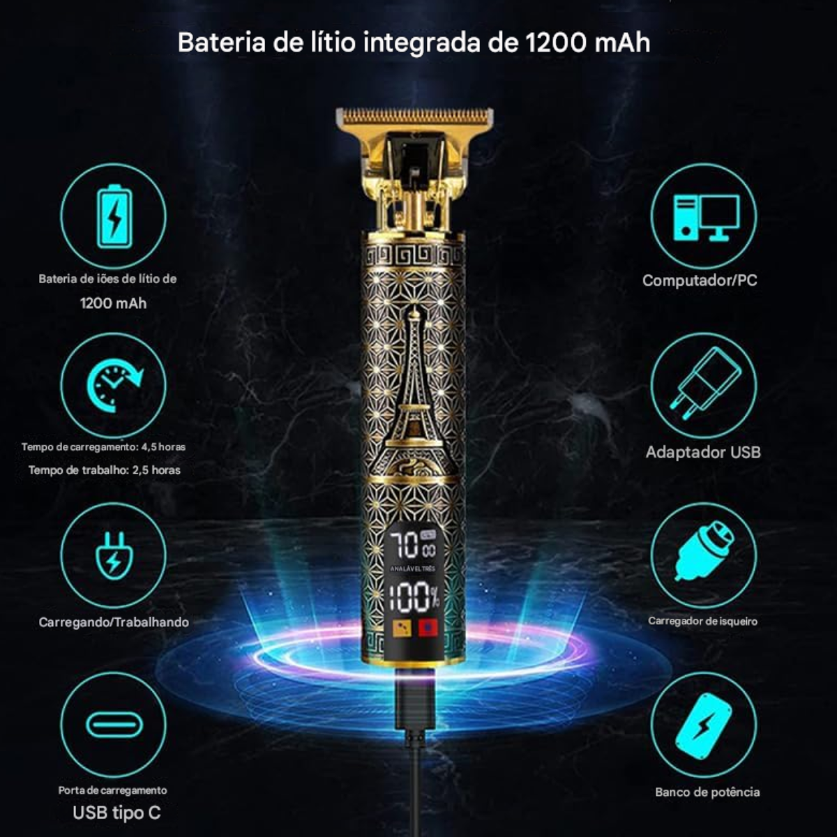 Atacado | Máquina de Acabamento Profissional T9 Dragão com Lâmina T e Display LCD