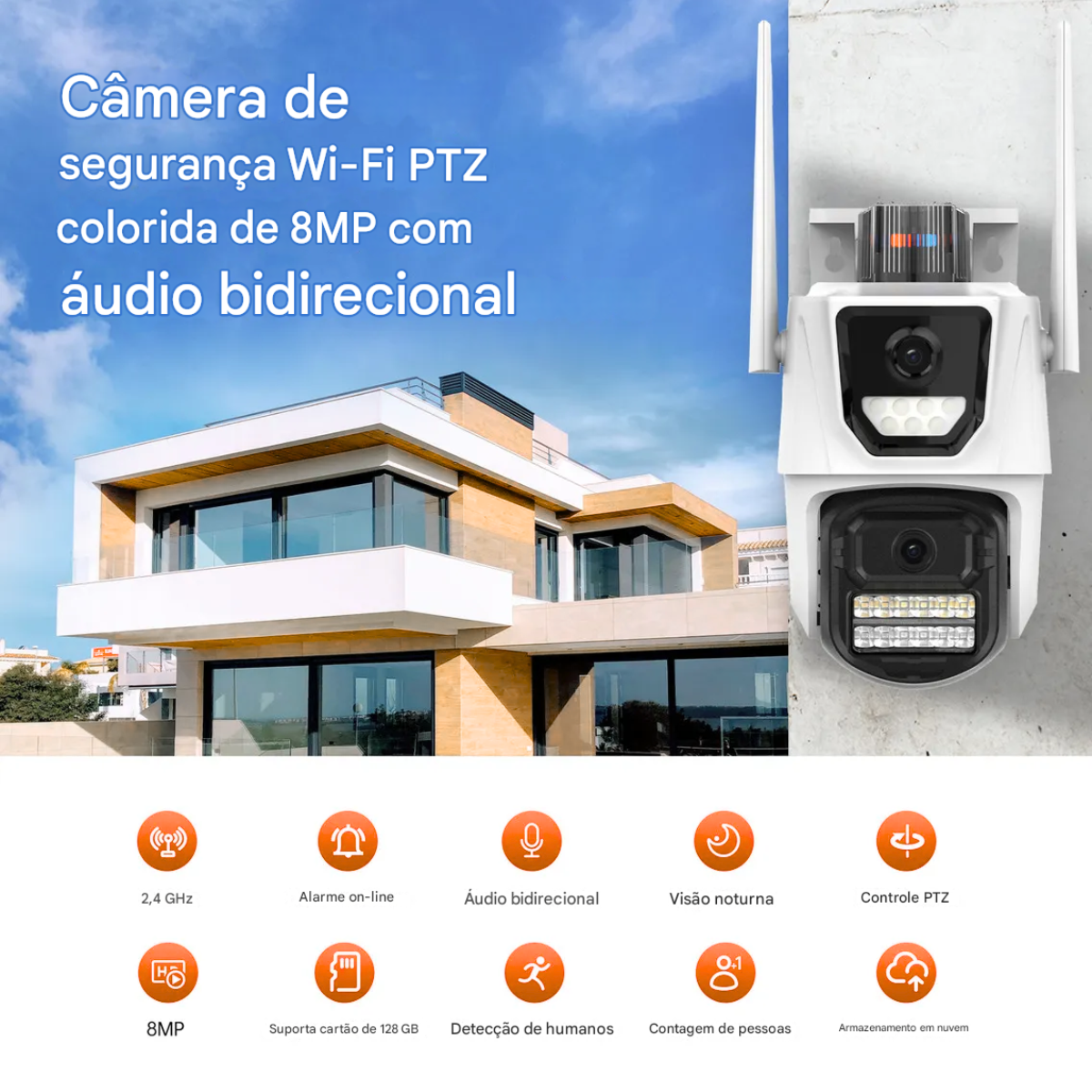 Atacado | Câmera de Segurança WiFi P17-QQ6 Dupla Lente 4K com Visão Noturna e PTZ