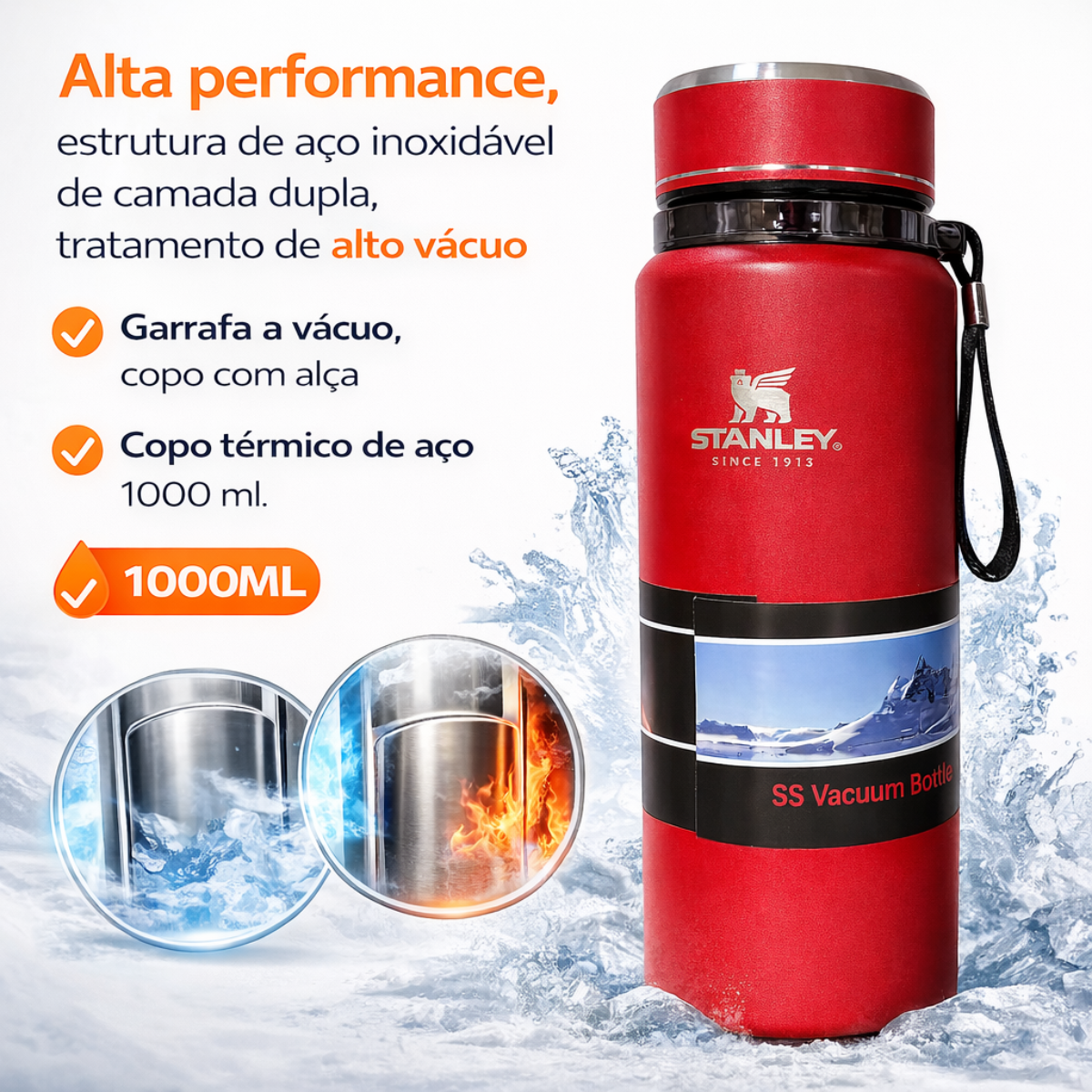 Atacado | Garrafa Térmica Stanley Inox 1 Litro Vacuum Bottle com Isolamento a Vácuo