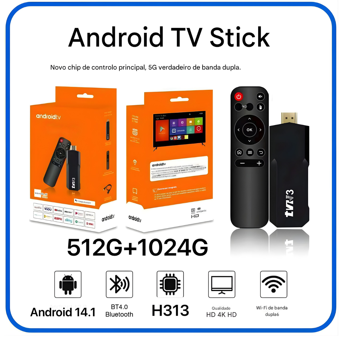 TV Stick Android 4K com Chromecast e Wi-Fi – Transforme sua TV em Smart TV | TV Box Stick HDMI