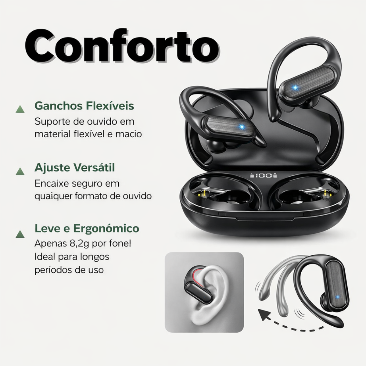 Atacado | Fone Bluetooth A520 Esportivo com Gancho Display LED e IPX5
