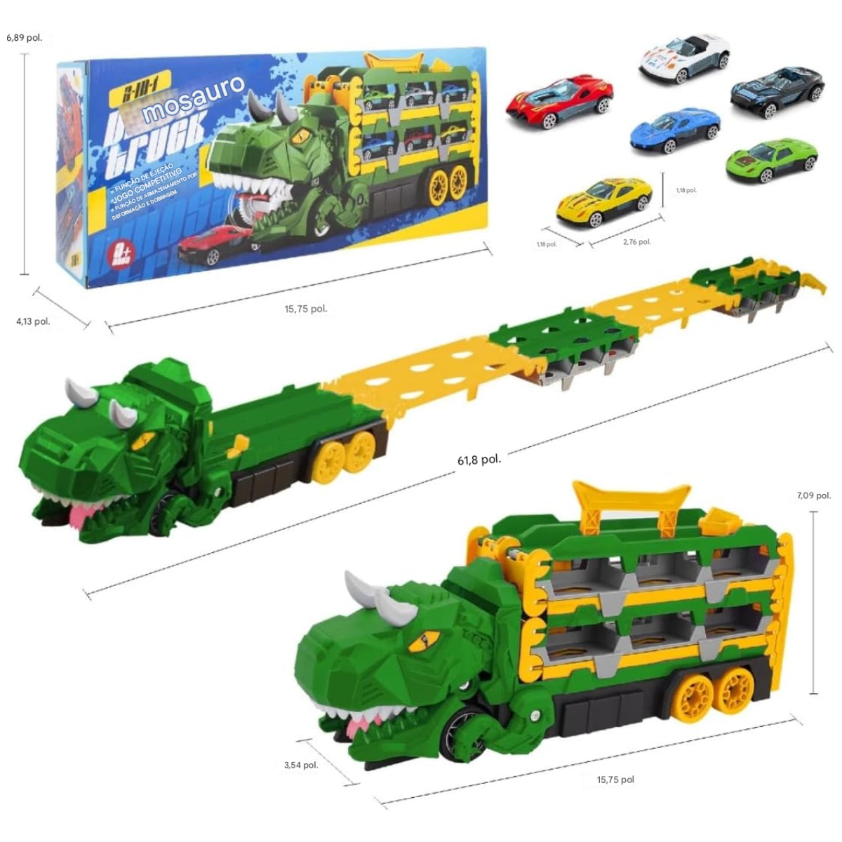 Atacado | Caminhão Dinossauro Transportador com Pista e Carrinhos Dino Hauler